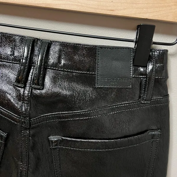 Free People‎ Phoenix Coated Button Fly Skinny Jeans in Liquid Black size 25 - Image 4