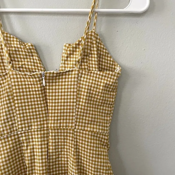 Olive Scent yellow white checkered v-neck summer‎ sundress bodycon women size S - Image 5