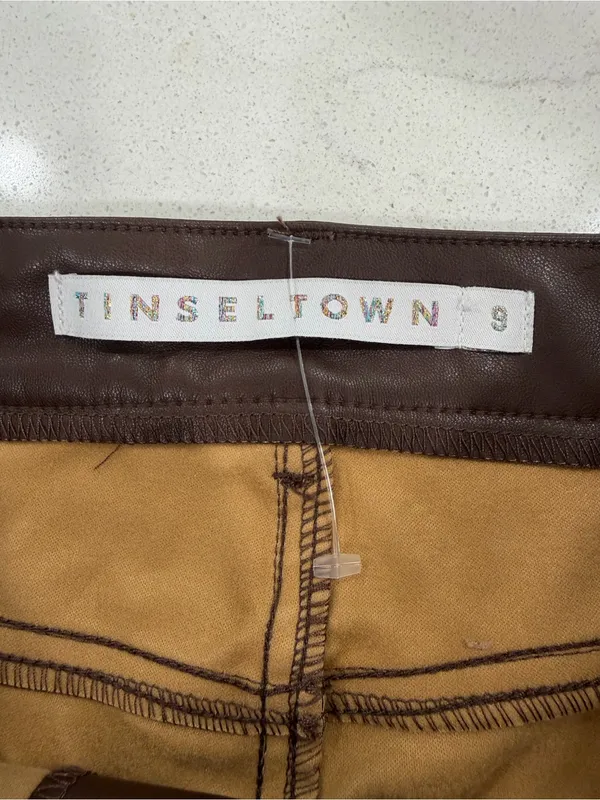 Tinseltown Brown Faux Leather Cropped Jeans - Image 3