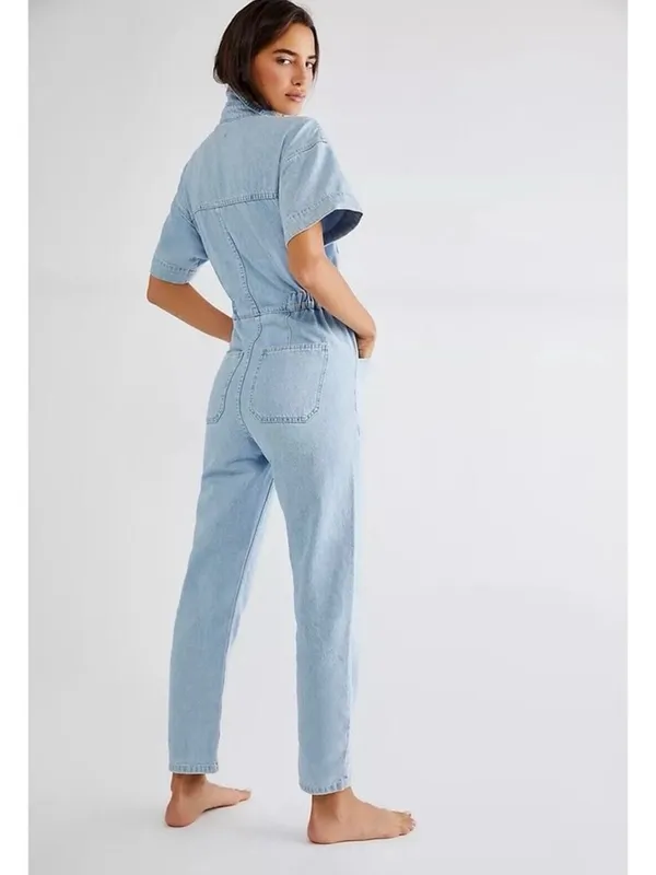 Free People We The Free Marci coveralls Denim Jumpsuit in Clear Skies Size Large - Image 12