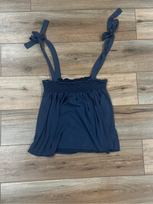 GREEN ENVELOPE Flowy Nautical Navy Blue Ribbon Tie Strap Tank Top | Size Large - Image 3