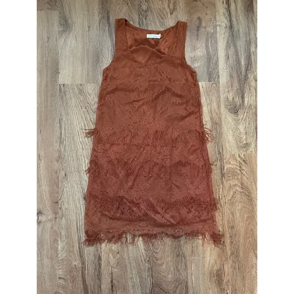 ‎Lush womens rust layered fringe dress XS - Image 13