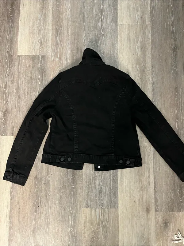 d.jeans Denim Jacket Womens Medium Black Stretch Cropped Trucker Button Front - Image 10