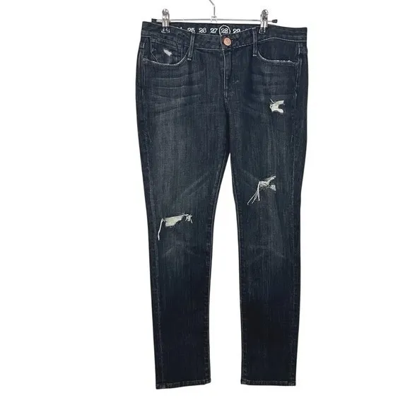 Earnest Sewn Harlan Crop Distressed Slim Straight Jeans Black Size‎ 28 - Image 2