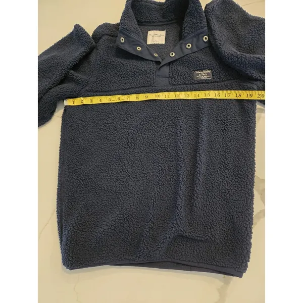​Abercrombie & Fitch Sherpa Fleece Pullover Snap Mock Neck Sweater Navy Blue S - Image 7