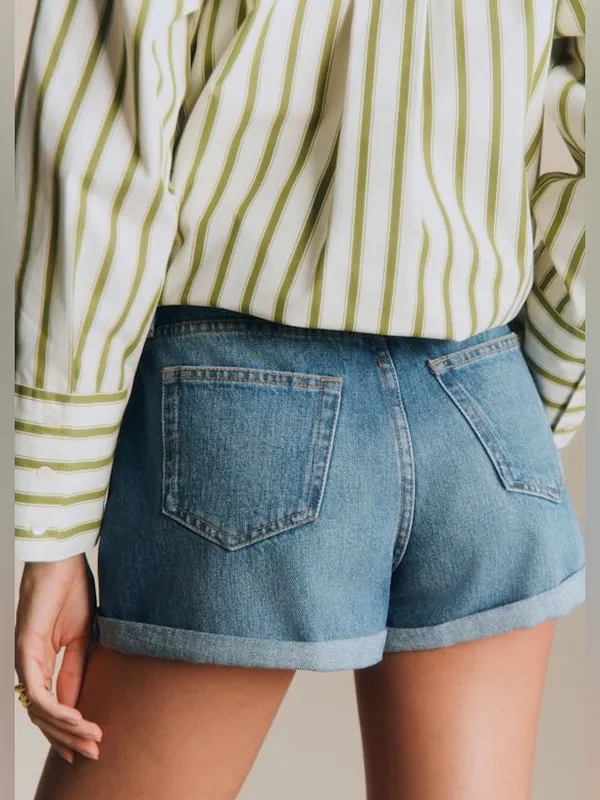 Sezane Niels Denim Cuffed Shorts - Image 2