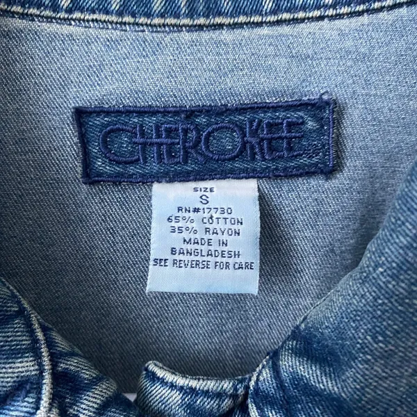 Cherokee Cotton Relaxed Lagenlook Denim Chore Shacket S Blue - Image 4