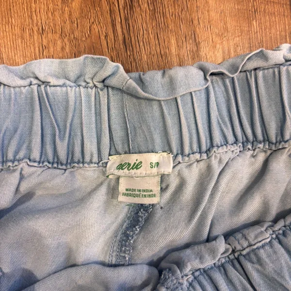 Aerie Womens S Lyocell Paperbag Waist Blue Chambray Shorts Casual Summer Elastic - Image 4