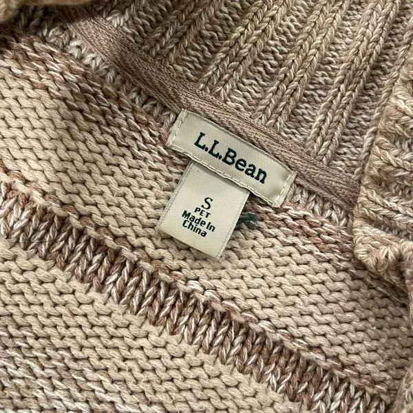 L.L. Bean Tan Striped Cotton Mock Neck Full Zip Knit Cardigan Sweater Size S P - Image 9
