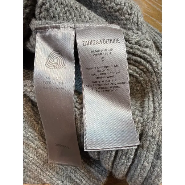 Zadig & Voltaire Alma Amour Grey Merino Wool Sequin Turtleneck Sweater Small - Image 7
