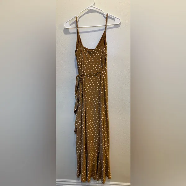 L*Space Polka Dot‎ Wrap Dress Tan Ruffle Maxi Dress Size M - Image 8