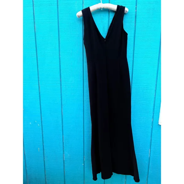 Old Money Black Romantic V Neck Sleeveless Pleated Waist Maxi Evening Gown Dress - Image 10
