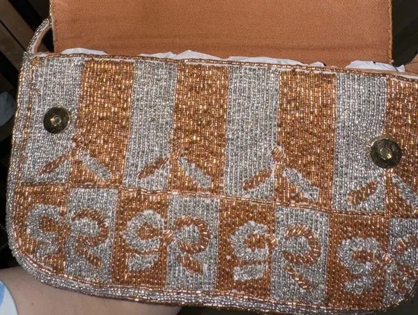 Anthropologie Fiona beaded shoulder bag bows metallic bronze mixed coquette - Image 7