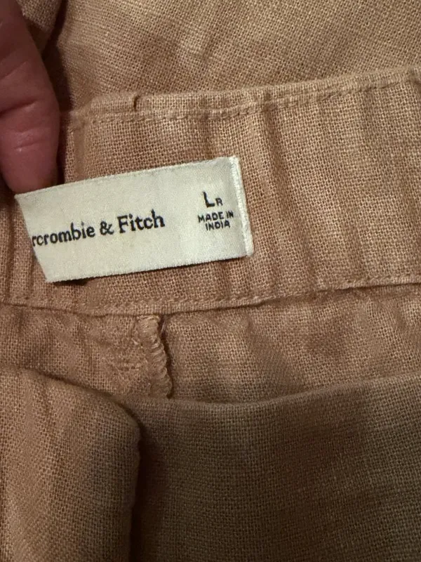Abercrombie Fitch Wide Leg Linen Blend Pants Trousers Tan Pleated Large 32x24 - Image 5