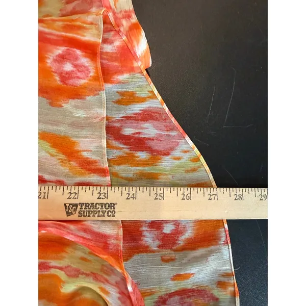 Chicos 3 US XL Womens Blouse Orange Ikat Sequin Neck Front Tie Long‎ Sleeve Top - Image 5