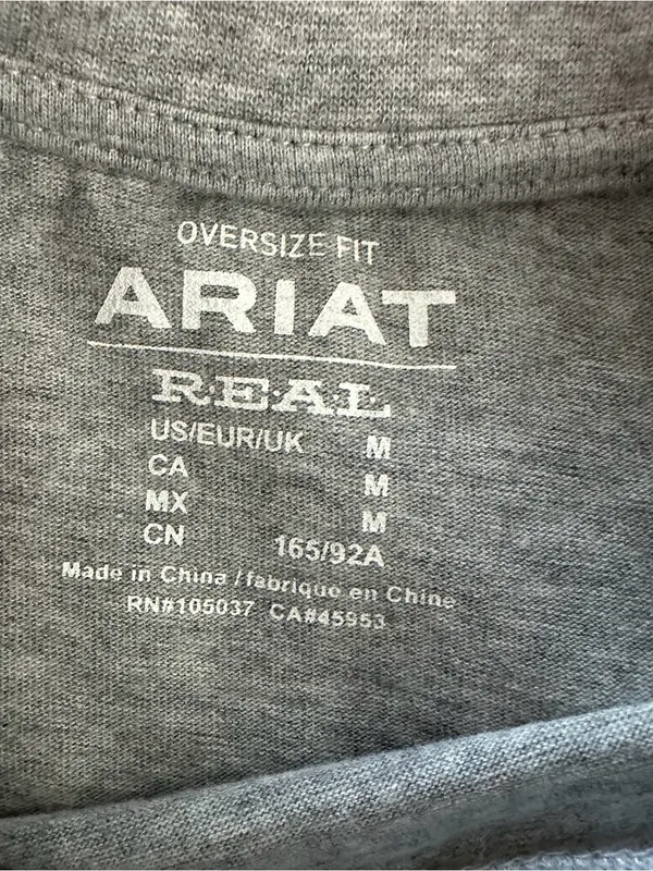 Ariat REAL Women’s Medium Oversized Fit Gray Long Sleeve Graphic Shirt - Image 6