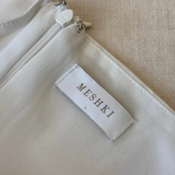 MESHKI‎ White Cowl Neck Lace Up Corset Midi Dress Side Slit Large - Image 10