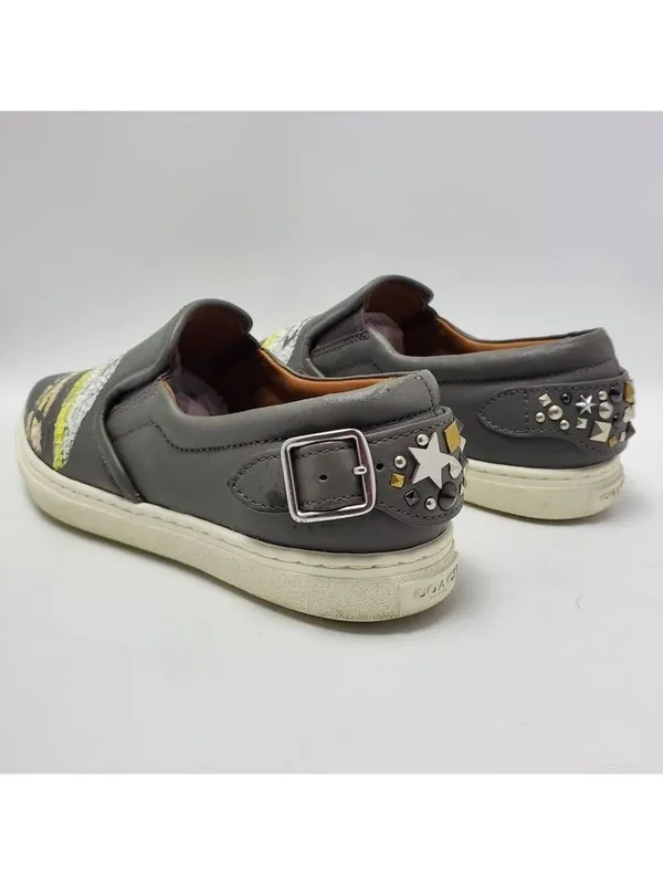 Coach Slip On Shoe C103 Sequin Studded Buckle Gray Sneakers Pointy Toe Sz 6.5 B - Image 7
