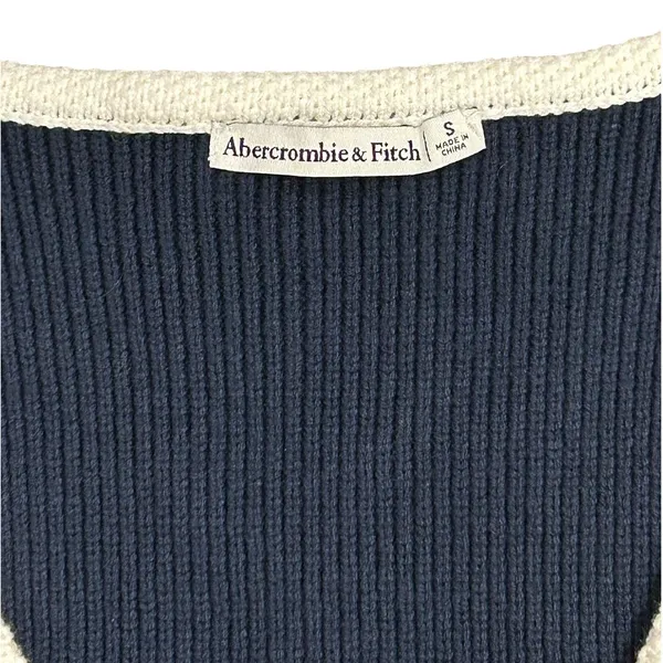 Abercrombie & Fitch Navy Blue Ribbed Knit Button Front Sweater Vest Gold Buttons - Image 3