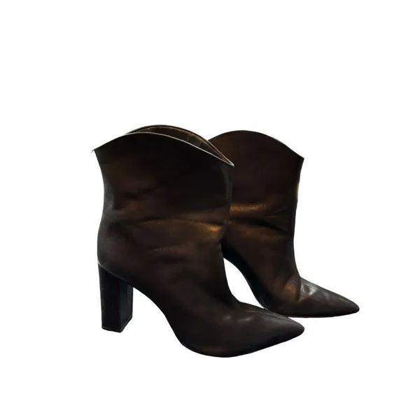 Bota Salto Alto Women's Black Leather Pointed Toe Ankle Boots 3" Heel Size 8.5 - Image 12