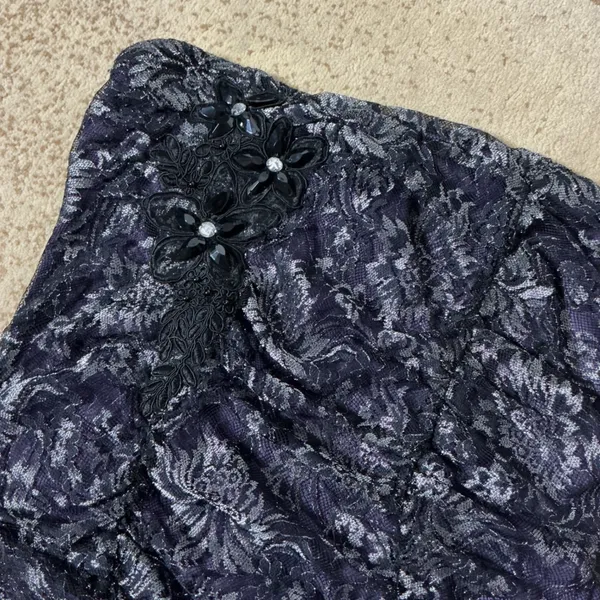 Studio Y Metallic Floral Lace Tube Top Womens S Purple Silver Ruched Beaded Y2K - Image 4