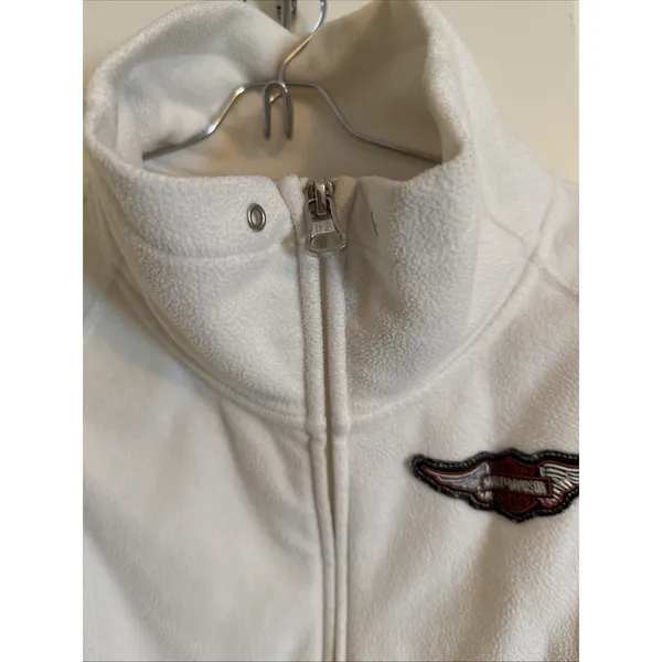 Women's Harley Davidson Cream Off White Full Zip Fleece Jacket Sz Large Moto - Image 6