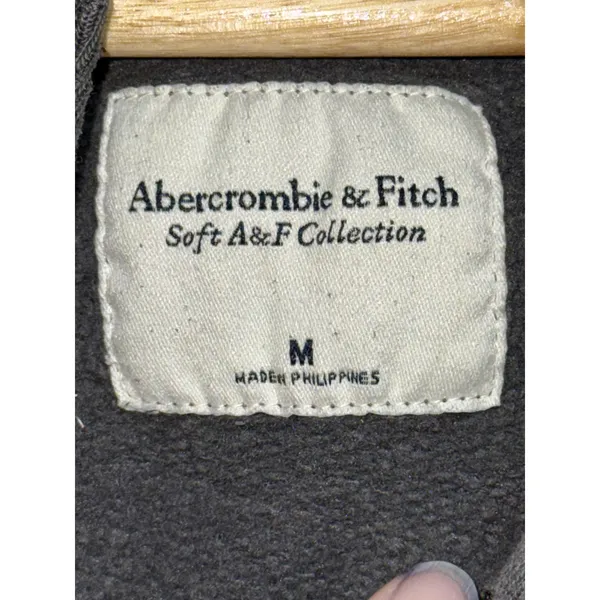 Abercrombie & Fitch Soft AF Gray Fleece Long Sleeve Henley V-Neck Sweater Size M - Image 3