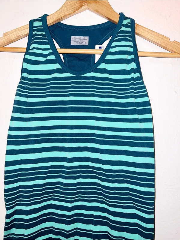 Athleta Neon Stripe Teal Racerback Active Fitted Tank Top - Image 2