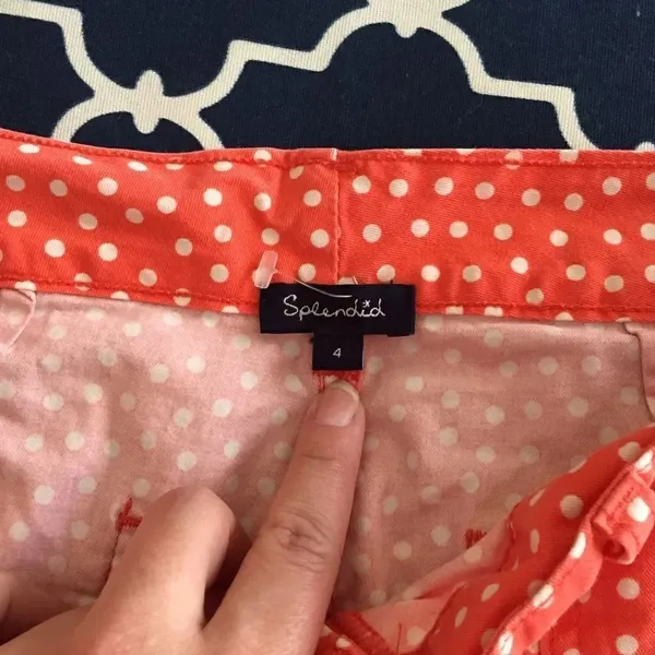 Splendid Polka Dot Shorts Size 4 Orange 98% Cotton Made in USA - Image 5