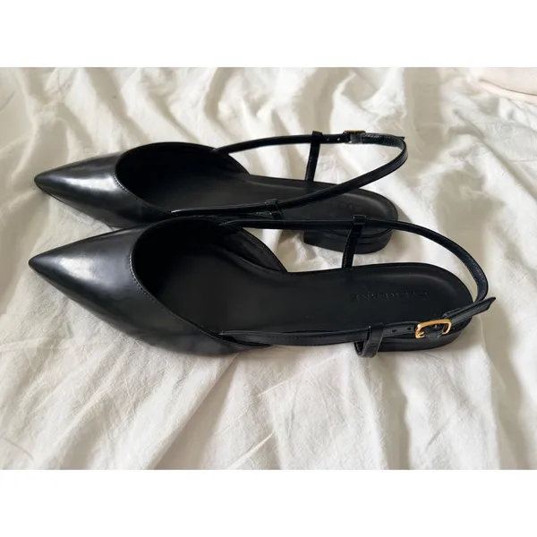 Everlane Italian Leather Pointed Slingback Flats Black Size 8.5 - Image 4