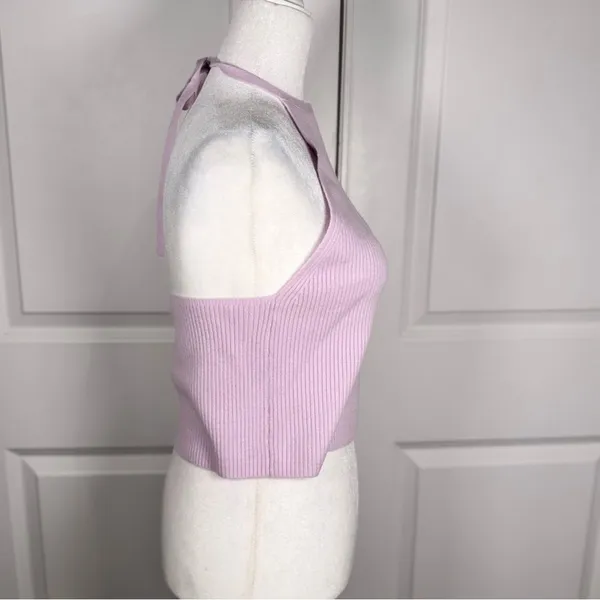 Anthropologie Wool Cashmere Halter Crop Tank Lavender Y2K Balletcore Knit L NWT - Image 4