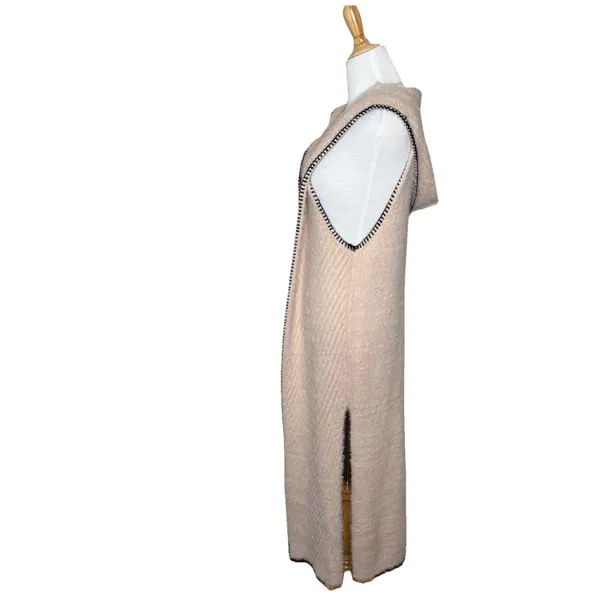 Fashion Apparel Sleeveless Fuzzy Hooded Pink Duster Sweater Vest Cardigan S/M - Image 2