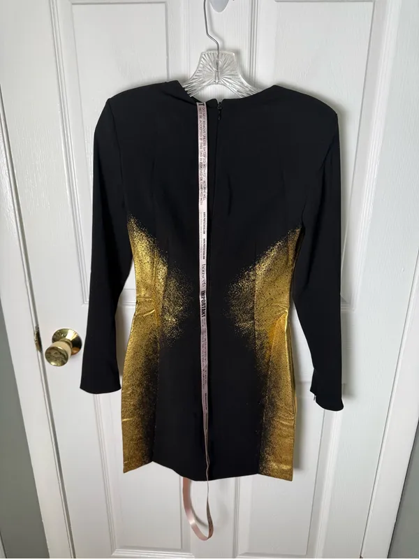 House of CB Domenica Black & Gold Foil Print Mini Dress S - Image 4