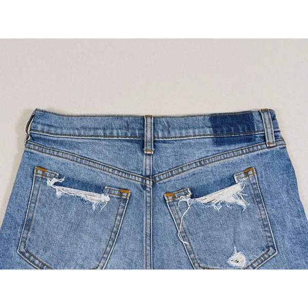 Abercrombie & Fitch Mom Shorts Mid Rise Size 0 Blue Denim Distressed 90s Retro - Image 5