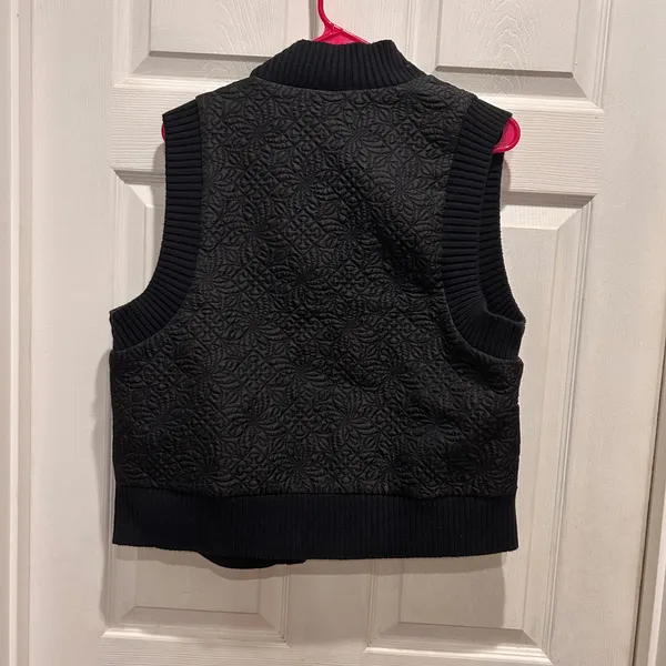 Anthropologie Quilted Button Front Vest Black Ribbed Collar Sleeves Womens‎ L - Image 6
