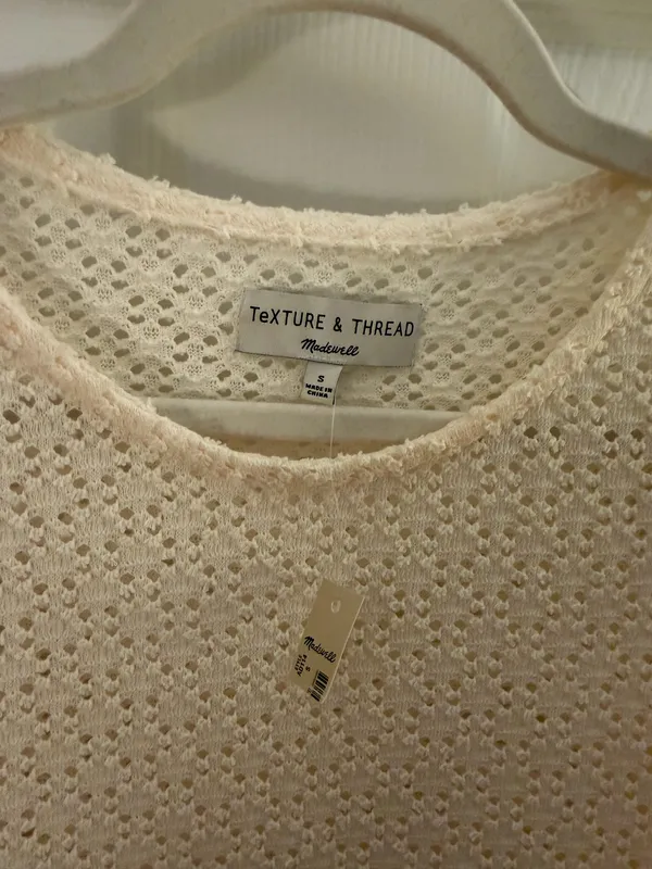Madewell Texture & Thread Cream Eyelet Flutter Sleeve Top Small - Image 7
