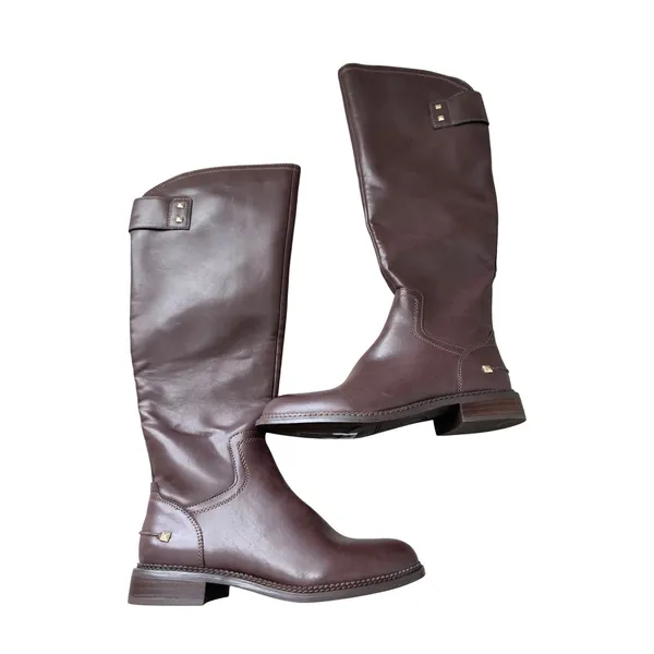 Franco Sarto Henrietta Brown Tall Riding Boots Size 6 Gold Stud Accents NEW - Image 2