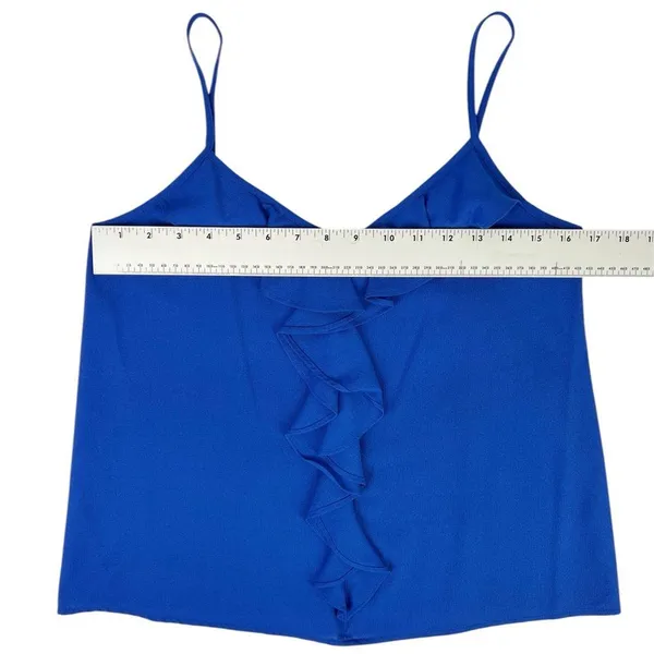 Paper Crane Bright Blue Spaghetti‎ Strap Tank Top Ruffle Front Size Small - Image 4