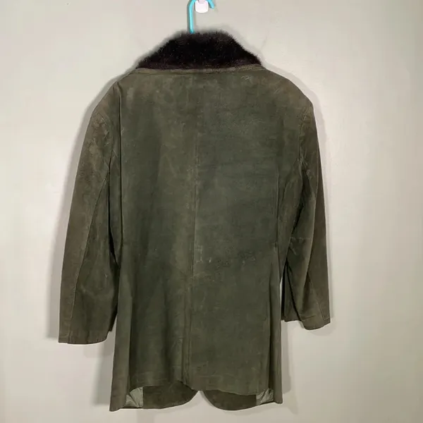 Vintage John Murrough Suede Coat Green Fur Collar Women's M 80s 90s‎ retro - Image 2