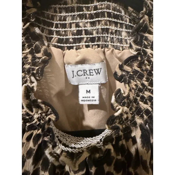 J.CREW Animal Print Smocked Mock Neck Long Sleeve Blouse Top Multicolor M - Image 3