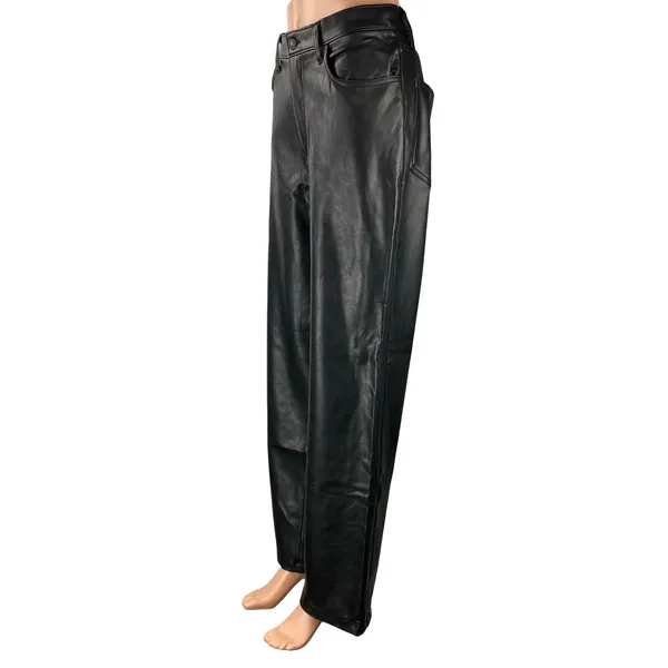 Abercrombie & Fitch 90s The Relaxed Black Faux Leather Vegan Trousers Pants 12 - Image 2