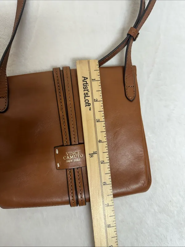 Vince Camuto Brown Leather Crossbody with Center Strap Detail - Image 4