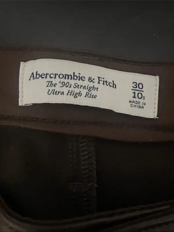 Abercrombie Women Brown Faux Leather Pants - Classic Straight Fit - Image 5