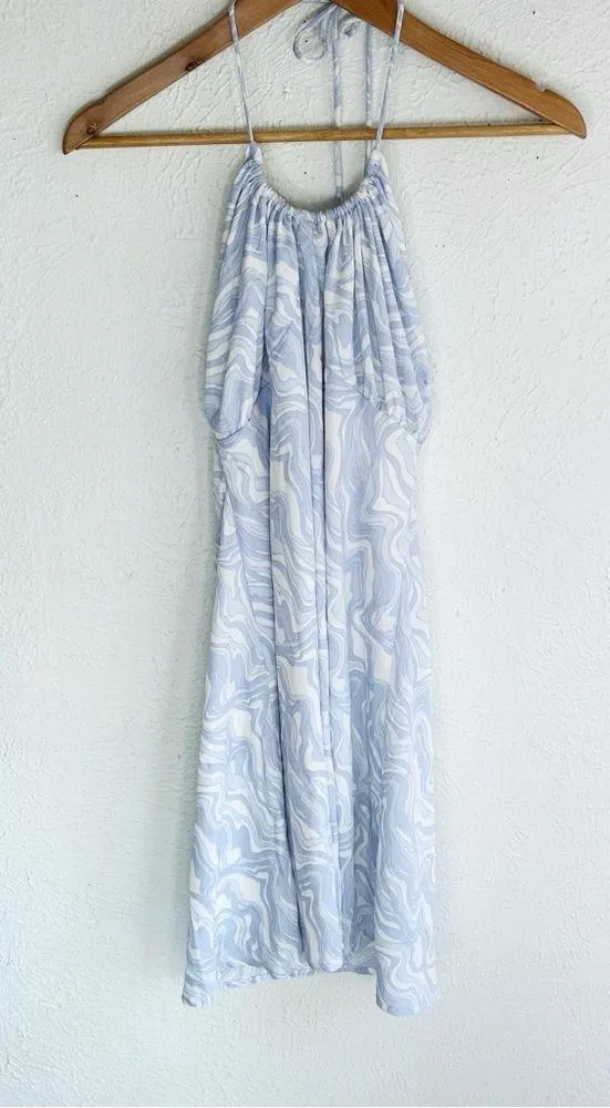 Abercrombie & Fitch Swirl Halter Mini Dress NWT Blue Sz Large - Image 3