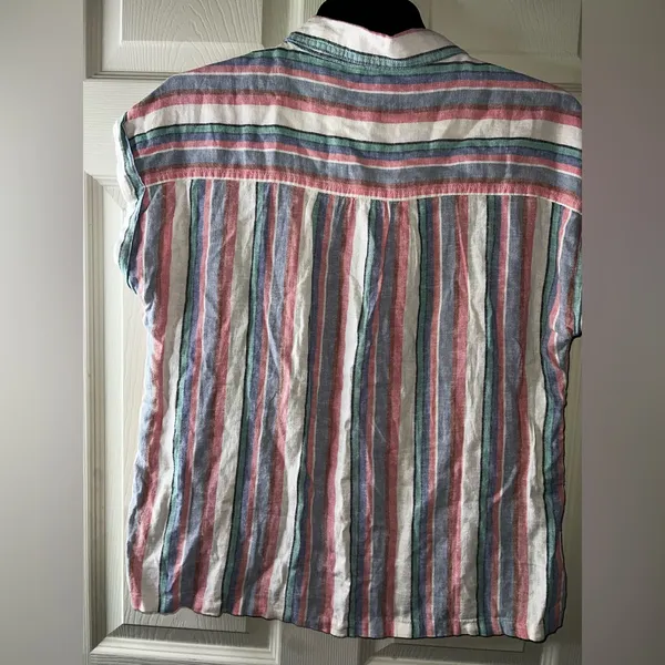Orvis Linen/Rayon Multicolor Striped Shirt Women Top Size Medium - Image 2