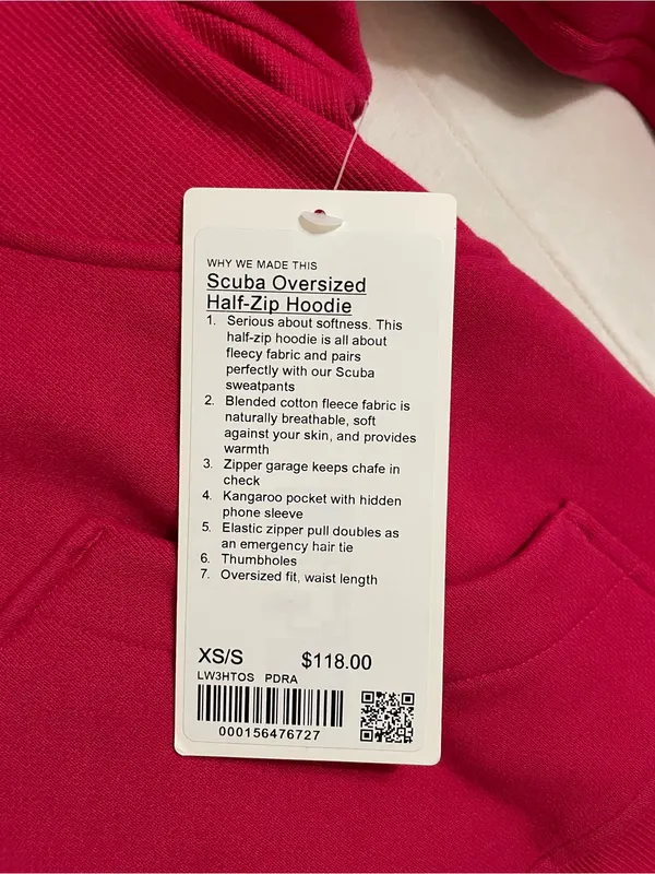 Lululemon NWT Scuba Oversized Half Zip Hoodie Fleece Pink Dragon Size XS/S - Image 8