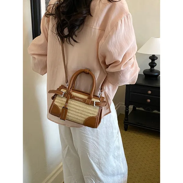 Chic Carryalls Leather Trim Woven Crossbody Bag - Image 7