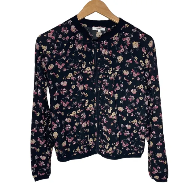 Maurices black chiffon floral print bomber jacket size M - Image 2