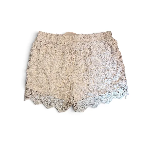 Torrid Blush Pink Floral Lace Scalloped Hem Shorts Size 1 Elastic Waist Tie - Image 4