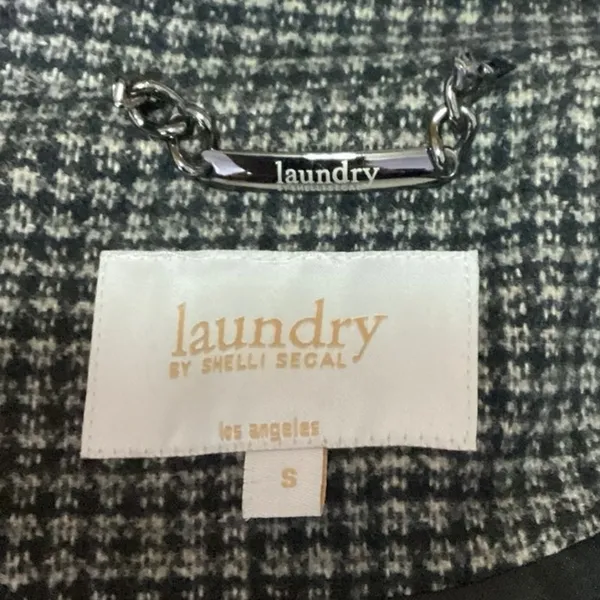 Laundry by Shelli Segal Black White Wool Blend Houndstooth Blazer Coat Jacket S - Image 3